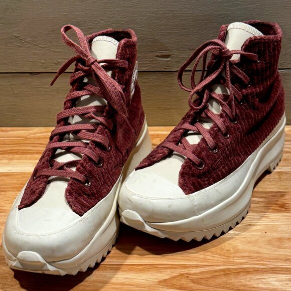 Converse Run Star Hike Velour Unisex Wine Corduroy Platform Athletic Sneakers - Picture 1 of 10